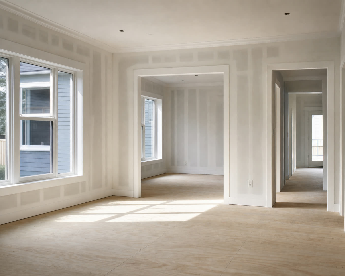 A newly built home interior, fully cleaned and ready for handover